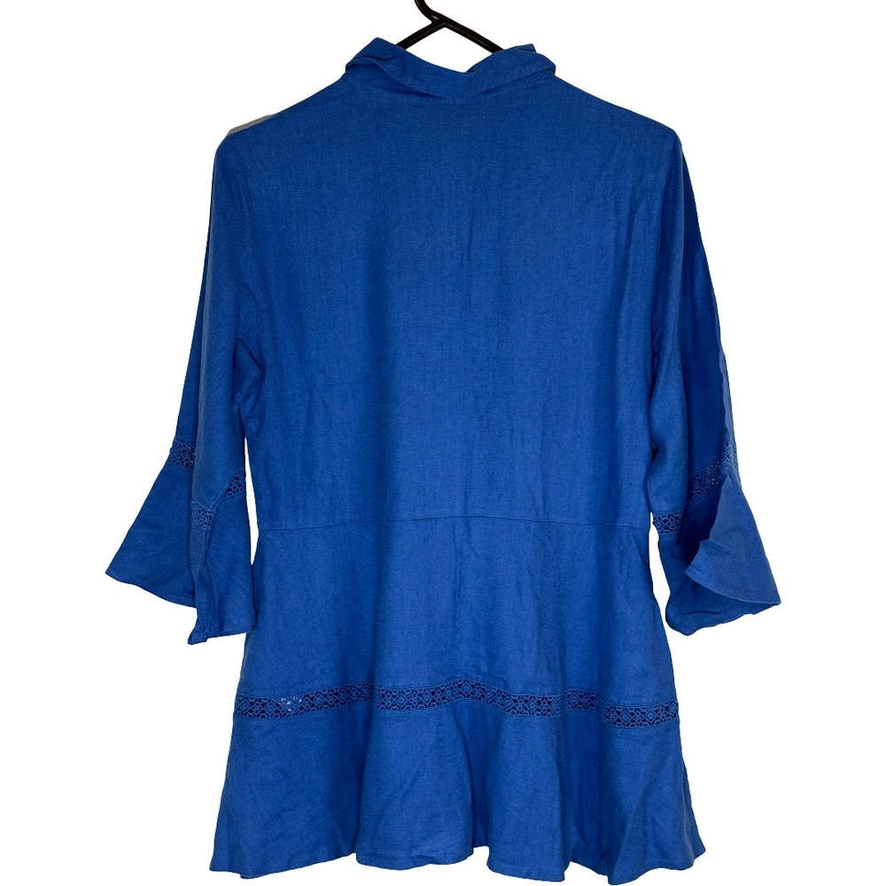 Isaac Mizrahi Bridgehampton Blue Linen Blend Crochet Lace Peplum Tunic XS